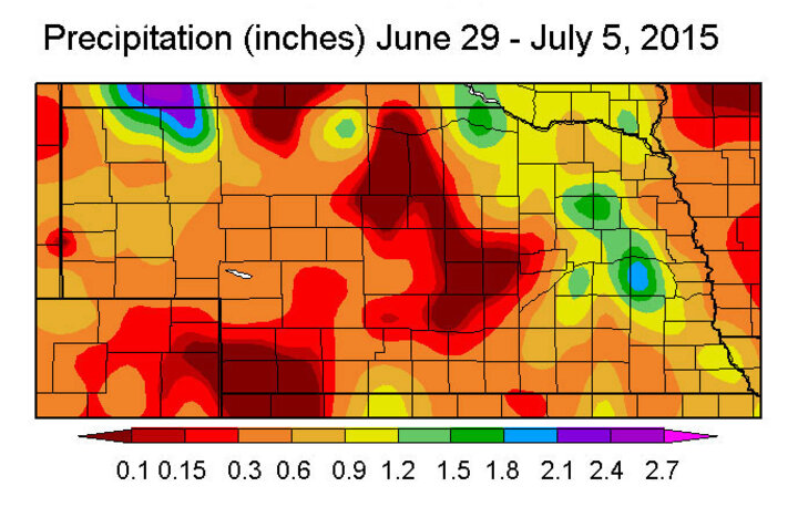 Map of seven-day precipitation forecast 