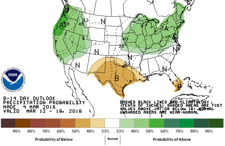 Map of US soil moisture in March 2016