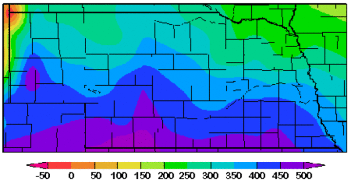 Nebraska map showing growing degree day accumulations.