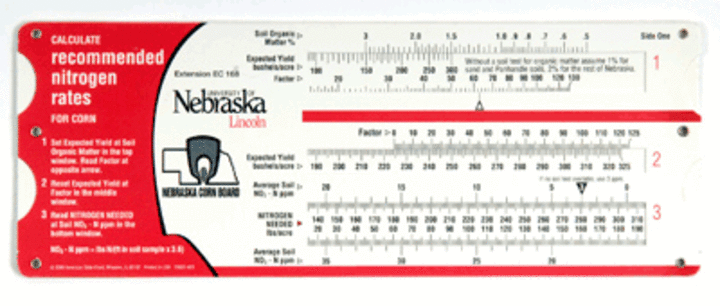 Photo of front of UNL Extension corn nitrogen rate slide rule
