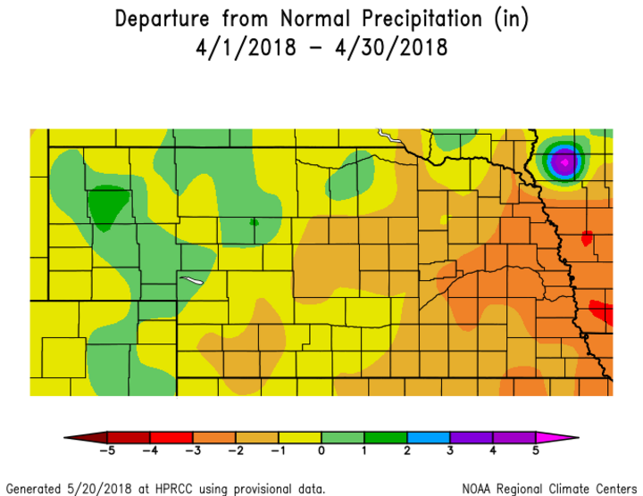 April 2018 Departure from normal precipitation