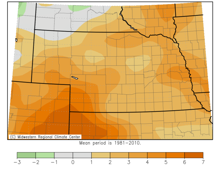 Departure from the average maximum temperature July 12-18