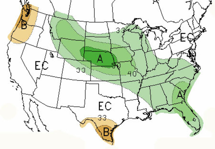 US Climate Prediction map for June precip