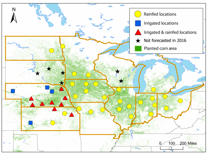 Map showing locations for 2016 forecasts