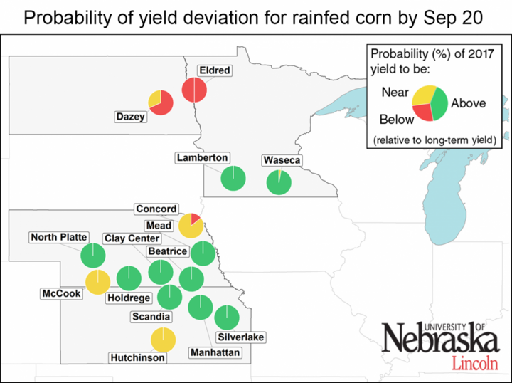 Estimated rainfed corn yield deviations for normal as of July 2017