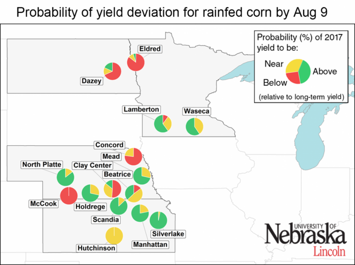 Estimated rainfed corn yield deviations for normal as of July 2017