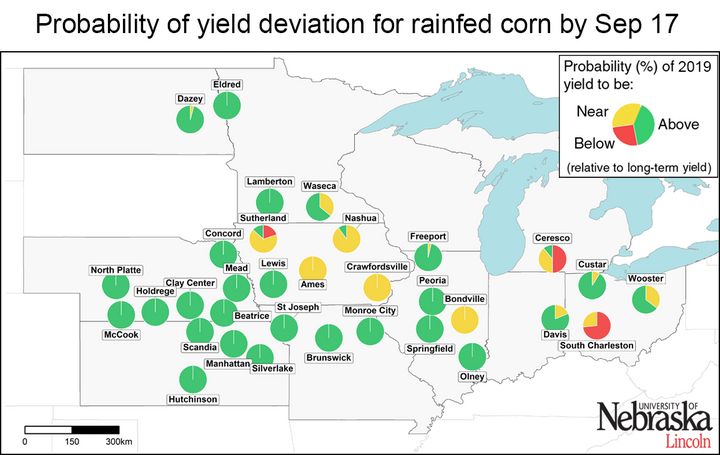 Probability of yield deviation in rainfed corn, as of September 17.