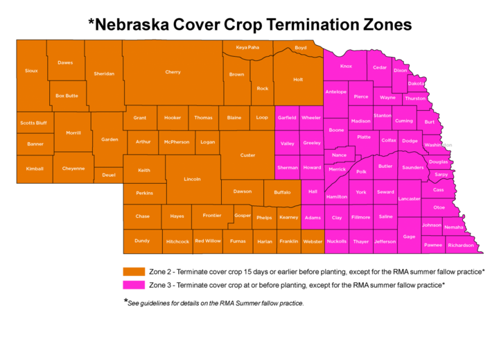 US map of USDA NRCS cover crop termination dates 