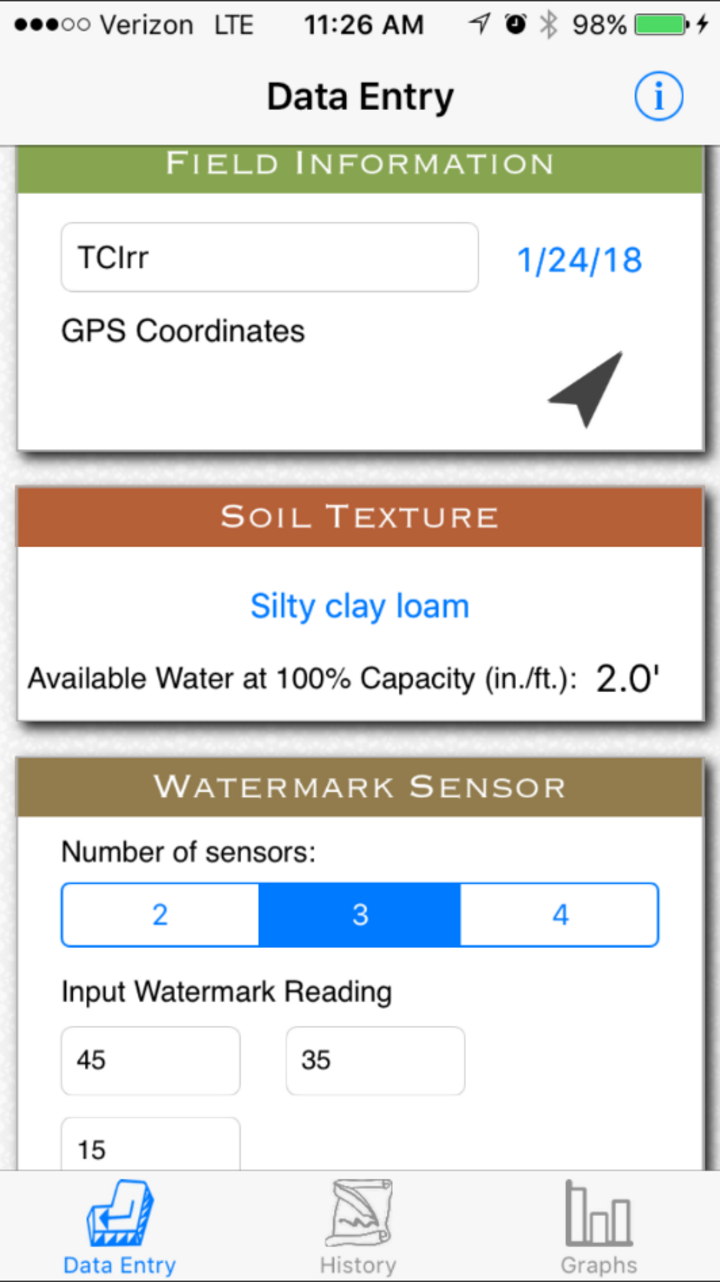 Crop Water App Field Info