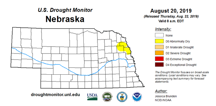 Nebraska Drought Monitor Map for Aug 20, 2019