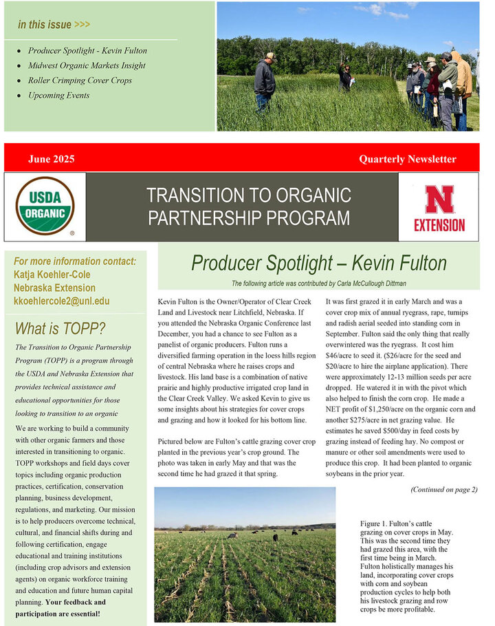 front page of Transition to Organic Partnership Program June 2025 newsletter