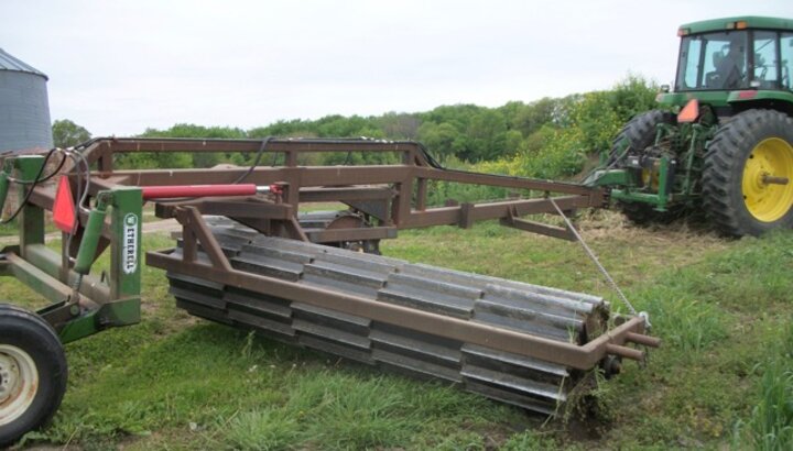 The rolling-crimper's turning radius is about 30 feet.