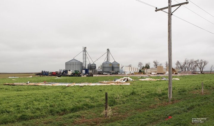 High wind property damage to a farmstead