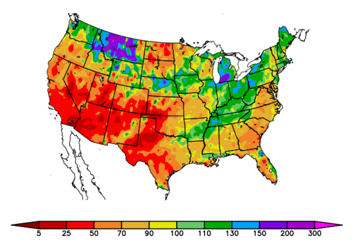 Percent of normal precipitation for the water year 2017-2018