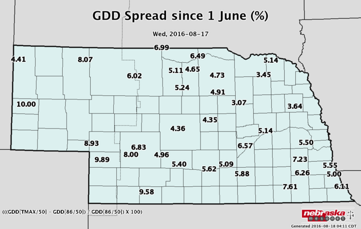 Map indicating GDD accumulations