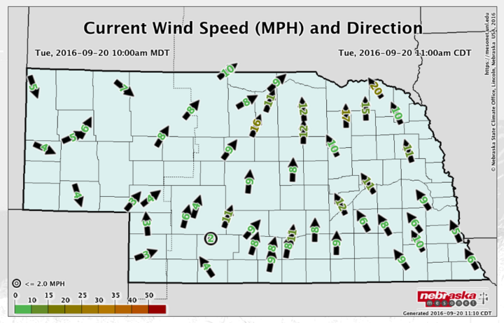 Nebraska wind speed and direction map