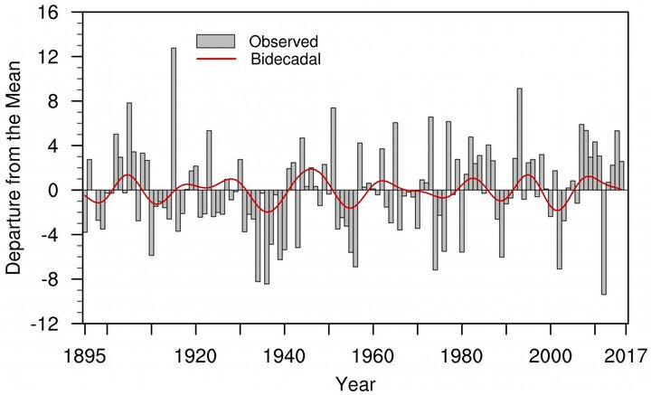 Chart of 120 years of annual precipitation wavelets