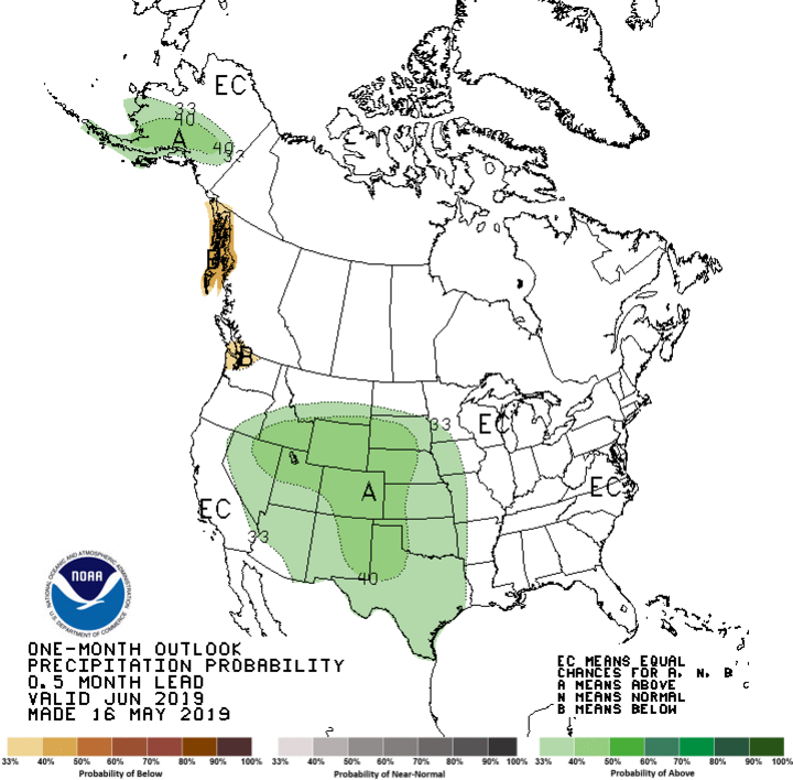 US map indicating CPC precipitation outlook