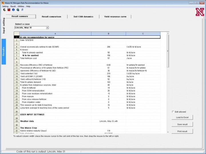 Screenshot of Maize-N outputs