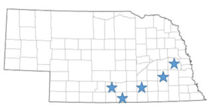 Map showing 5 cover crop research sites