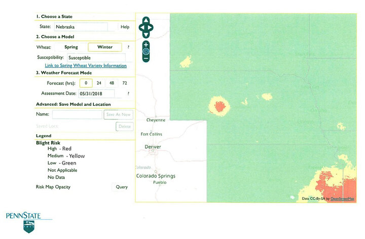 Wheat scab risk map