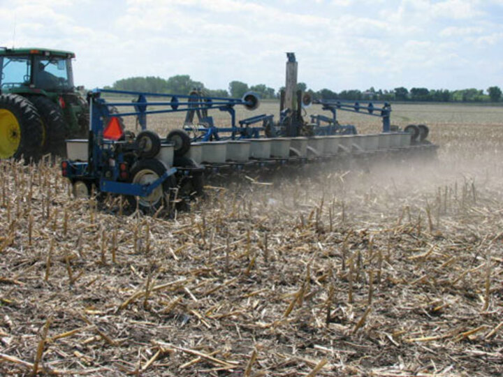 No-till planting soybean into corn residue