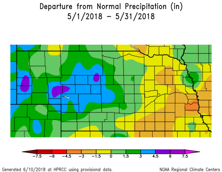 Map showing May 2018 departure from normal precipitation