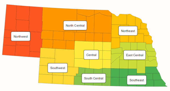 Map of Nebraska crop reporting districts