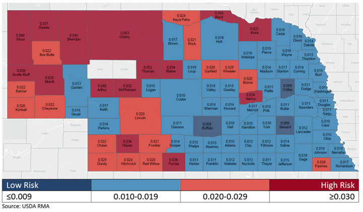 Nebraska map of irrigated corn risk 2016