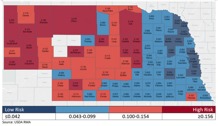 Nebraska map of irrigated corn risk 2016