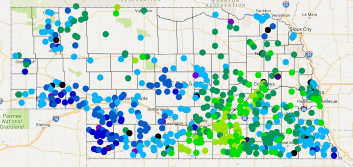 Map showing NERain Precipitation amounts by location