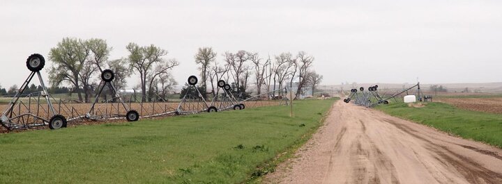 Overturned pivots near Bridgeport