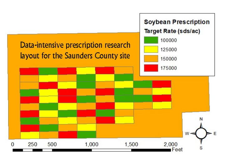 Plot design for data-intensive prescsription research on soybean seeding rate