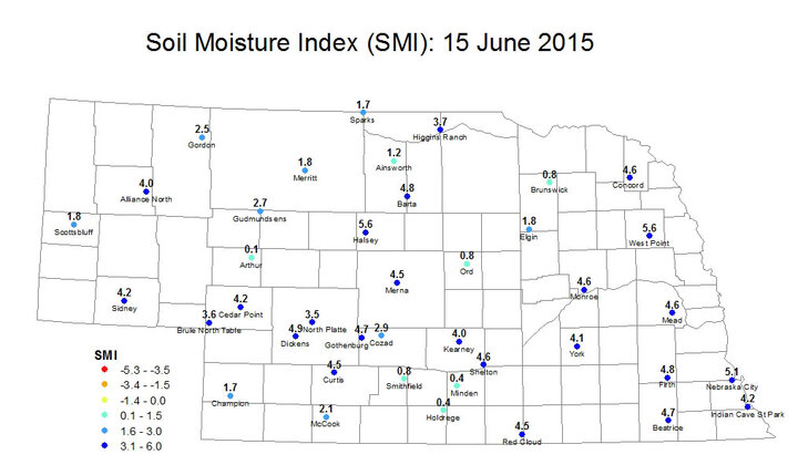 Soil Moisture Index for June 15, 2015