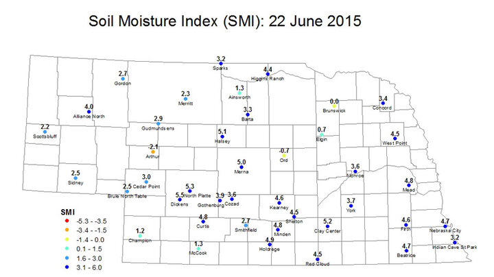 Soil Moisture Index for June 22, 2015