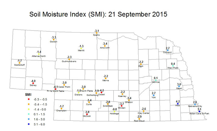 Soil Moisture Index map for 9/24/15