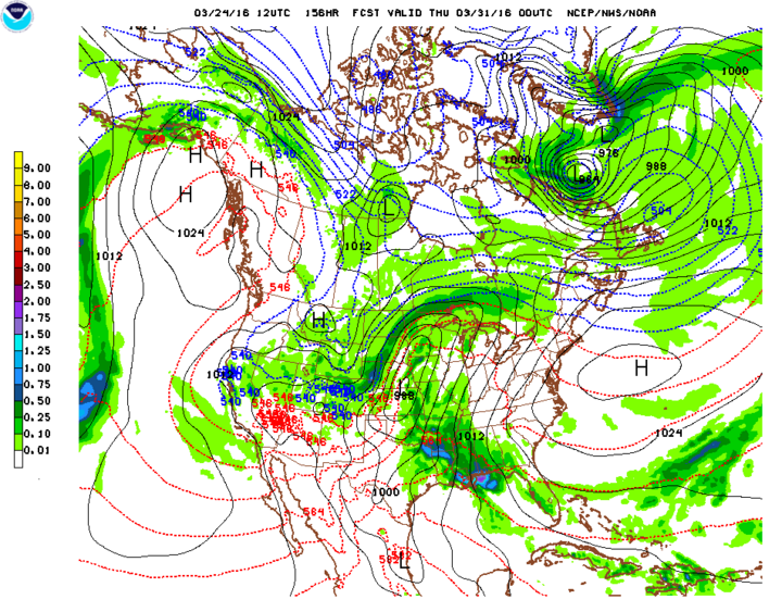 Surface precipitation patterns forecast for March 30, 2016