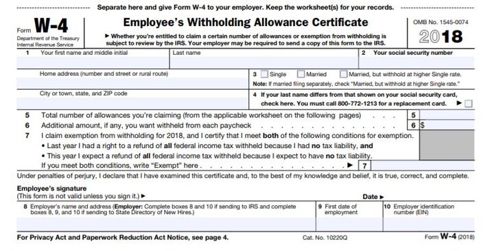 W4 US Tax Withholding form