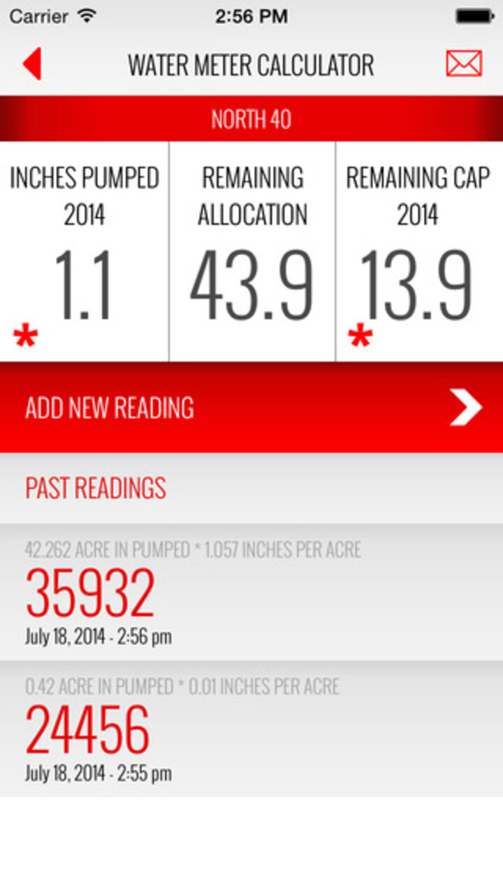 Screen shot for UNL irrigation app calculator