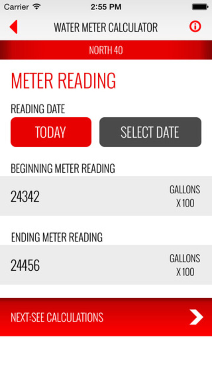 Screen shot for UNL irrigation app calculator