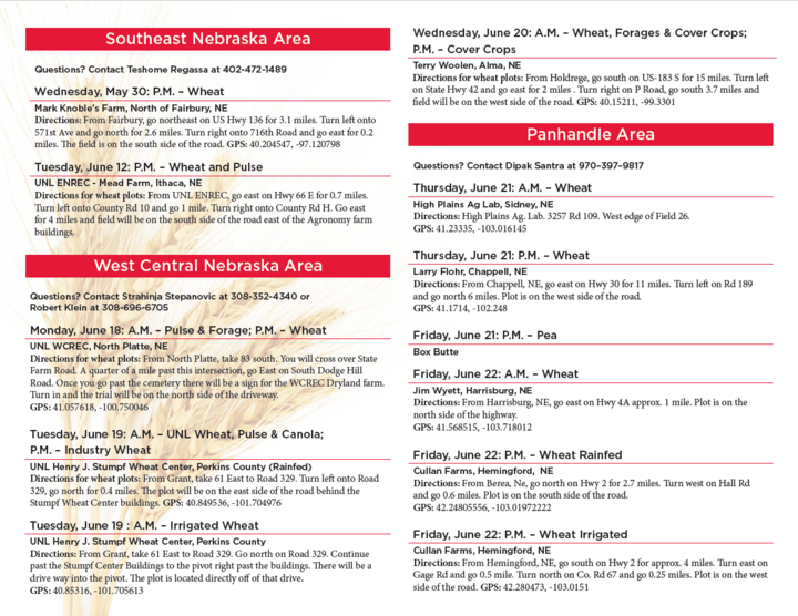 Winter Wheat Field Day Schedule