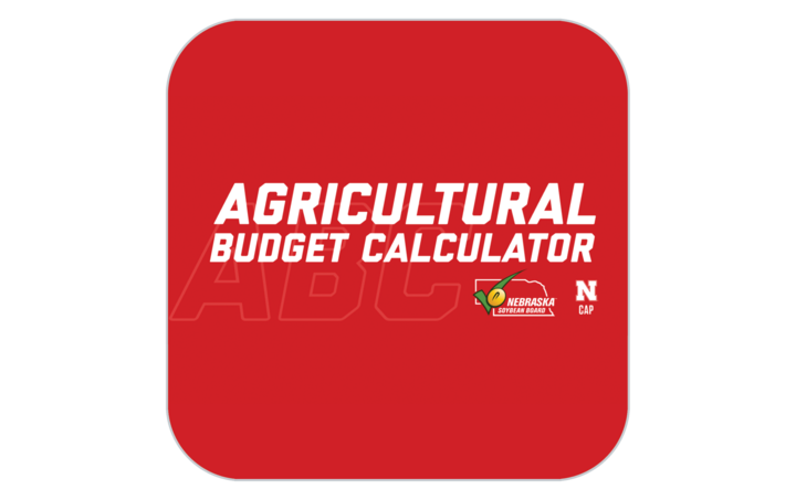 Agricultural Budget Calculator logo on a red square background with Nebraska branding.