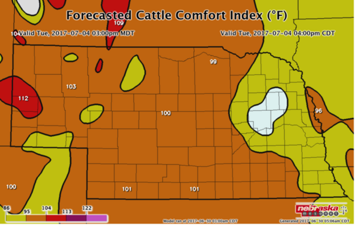 Forecasted Cattle Comfort Index for July 4