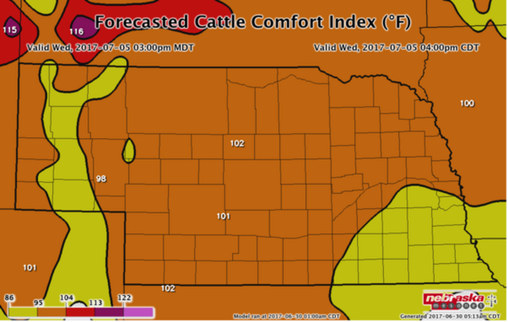 Forecasted Cattle Comfort Index for July 5