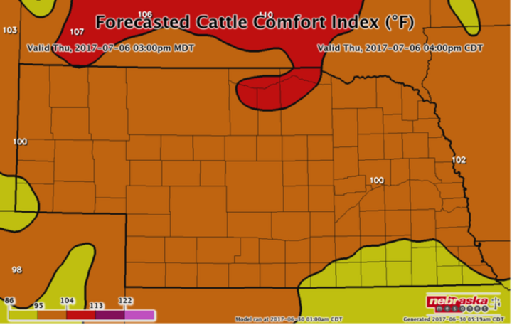 Forecasted Cattle Comfort Index for July 6