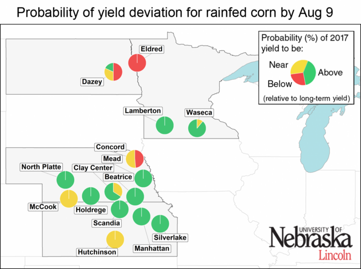 Estimated rainfed corn yield deviations for normal as of July 2017