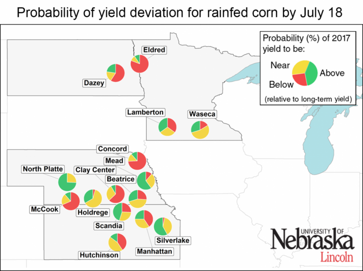 Estimated rainfed corn yield deviations for normal as of July 2017