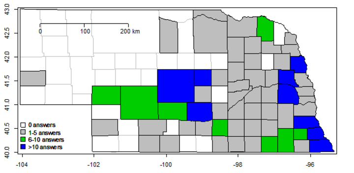 Nebraska map indicating locations of respondents