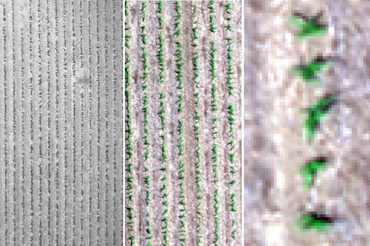 Comparison of drone image resolutions in three photos