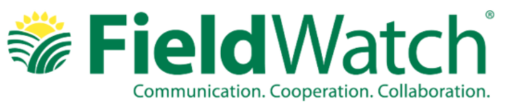 FieldWatch logo with a green field and yellow sun icon, the name “FieldWatch” in green and black, and the tagline “Communication. Cooperation. Collaboration.” underneath